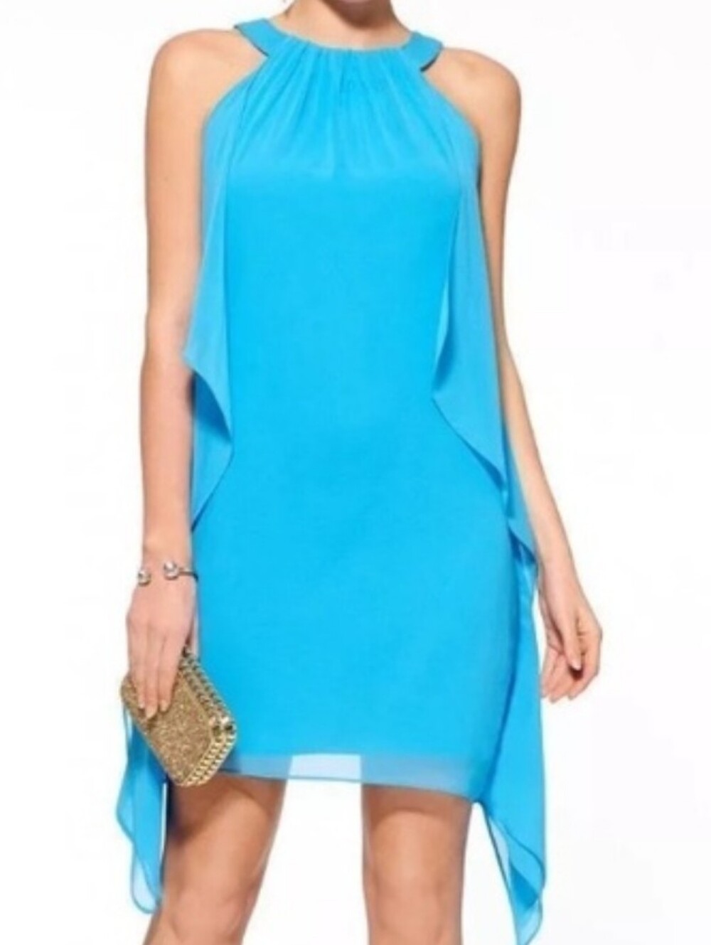Badgley Mischka Belle Aysmetrical  Turquoise Halter Mini Dress Size 4
